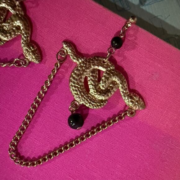 Gold Snake Statement Earrings Black Beads Asymmetrical Pair Gothic Y2K Jewelry - Picture 4 of 7